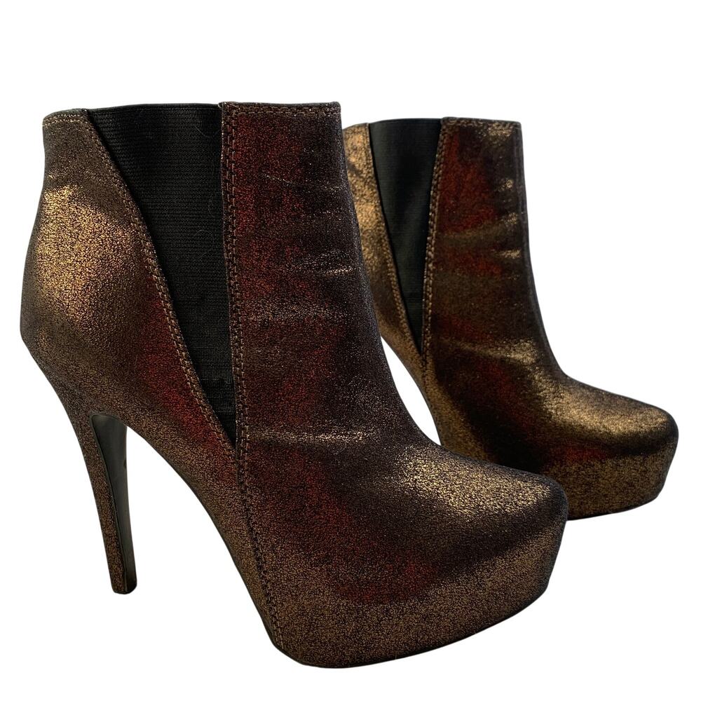 Rock & Republic Womens Sz 7 Gold Metallic High Heel Booties Stilettos Bronze